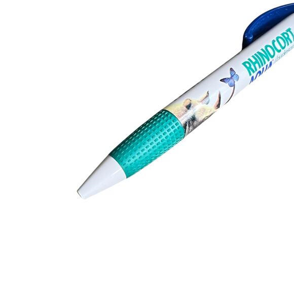 Vintage Rhinocort Aqua Pharma Rx Drug Rep Ballpoint Click Pen Blue/Green - Picture 5 of 6